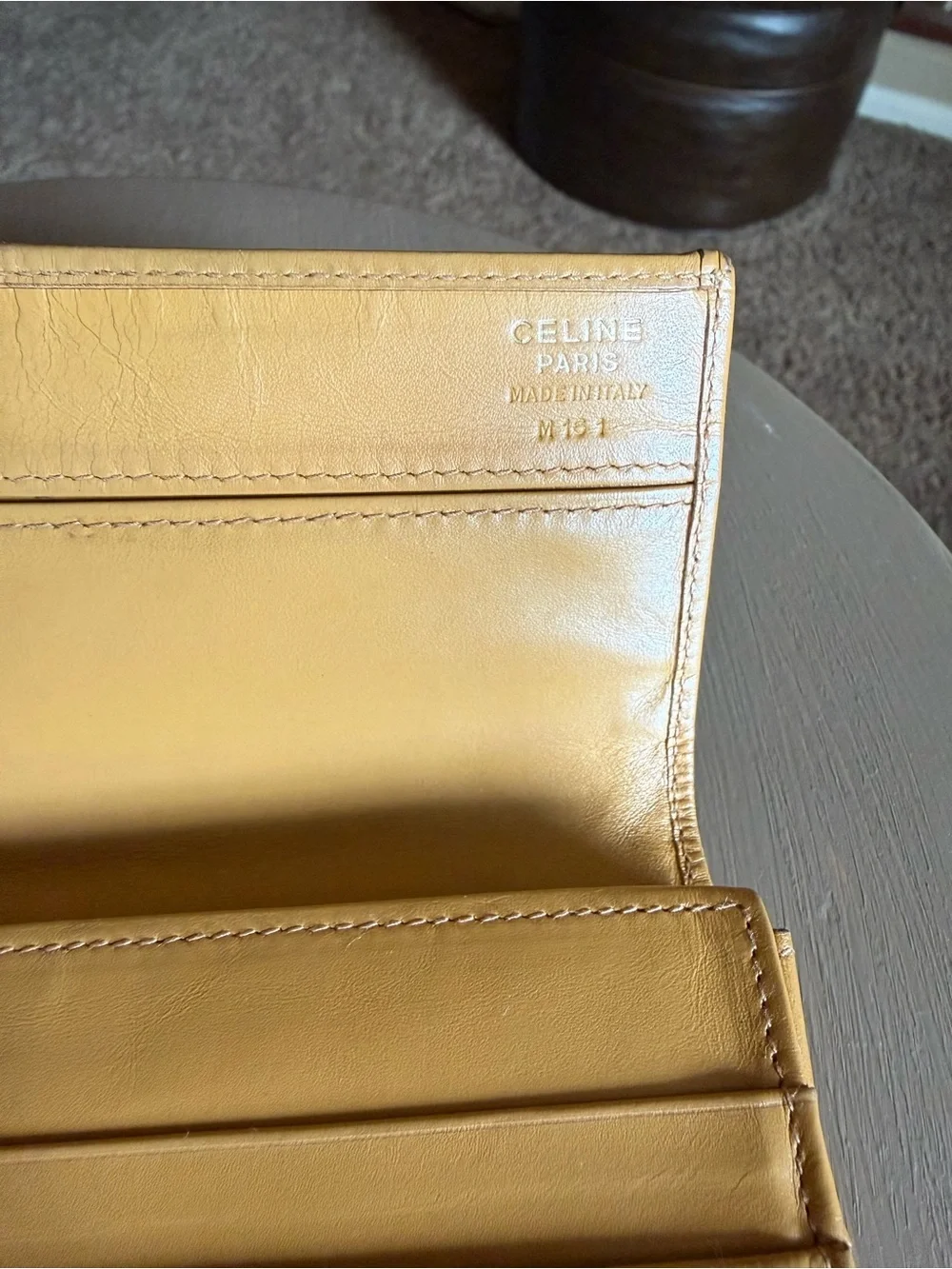 Vintage Celine Brown Monogram Canvas with tan trim long wallet.